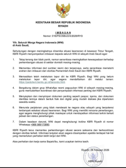 KBRI Riyadh Keluarkan Imbauan Keamanan bagi WNI di Arab Saudi