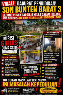 Miris! Gedung SDN Bunten Barat 3 Sampang Rusak Parah, Enam Kelas Dipaksa Belajar dalam Satu Ruangan