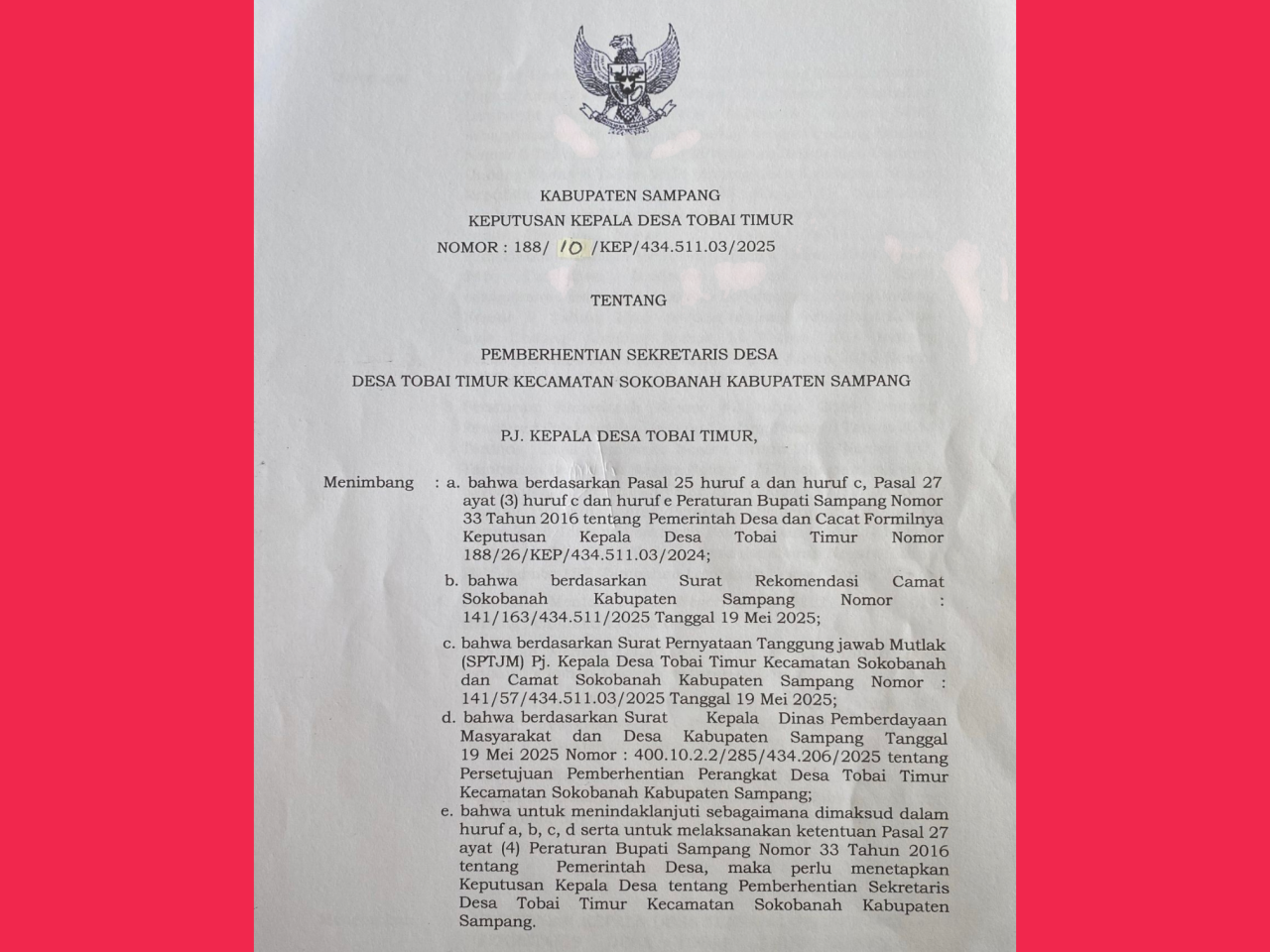 Pemecatan Sepihak Perangkat Desa Tobai Timur Sampang Diduga Sarat Kepentingan, Camat dan PJ Kades Akan Diperkarakan