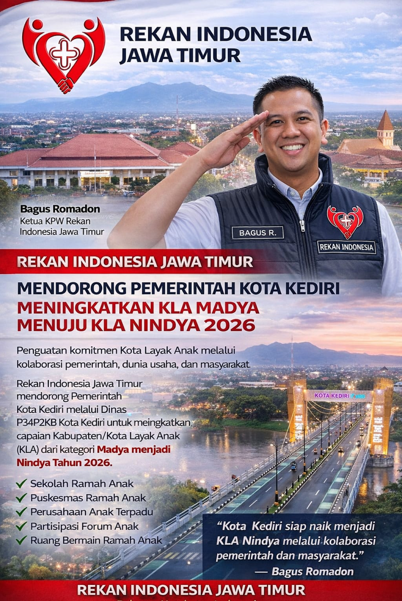 Rekan Indonesia Dorong Pemkot Kediri Tingkatkan Status KLA Madya Menuju KLA Nindya 2026