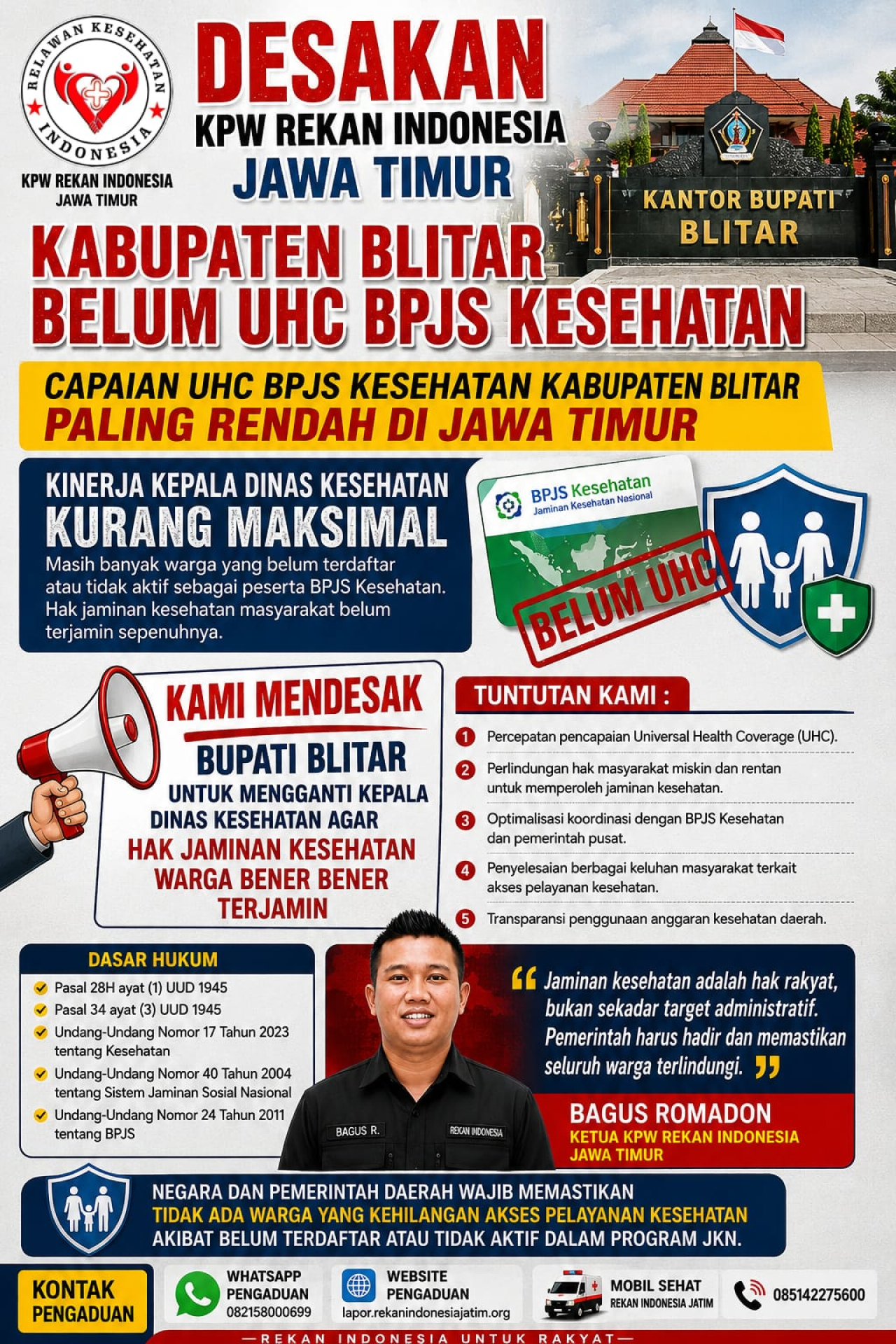 Rekan Indonesia Jatim Desak Bupati Blitar Evaluasi Dinas Kesehatan, Percepat Pencapaian UHC BPJS Kesehatan