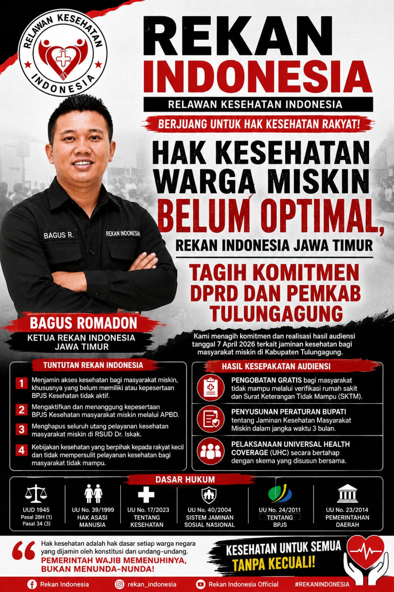 REKAN Indonesia Jatim Tagih Realisasi Komitmen Jaminan Kesehatan Warga Miskin di Tulungagung